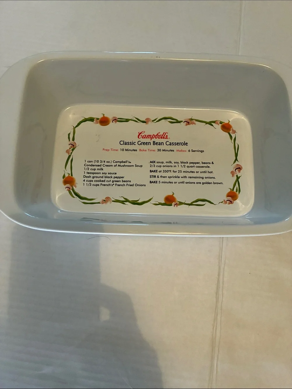 White Ceramic Green Bean Casserole Baking Dish By Campbell’s